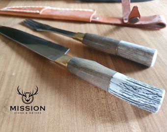 Argentine Gaucho Barbecue Set Asado Deer Horn Knife Fork Stainless Steel 7.6&quot; Blade Mission Argentina.