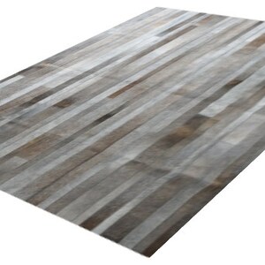 Cowhide Patchwork Rug. GRAY STRIPES!! Amazing Design!. 4ft x 6ft image 2