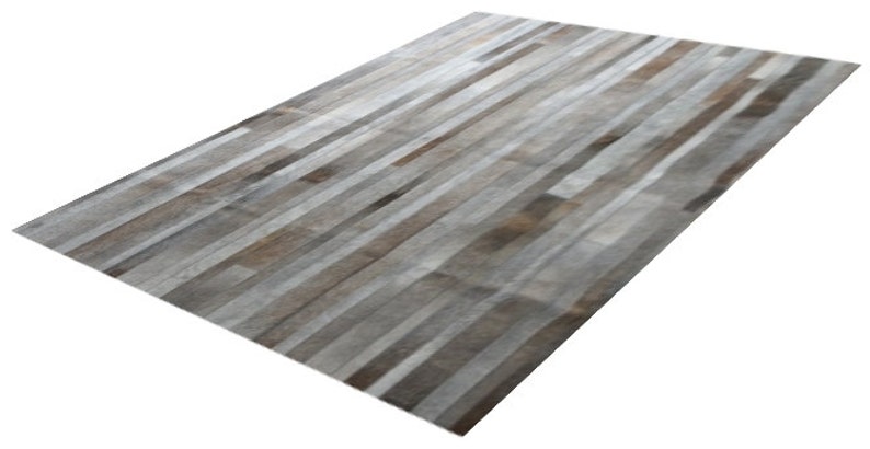 Cowhide Patchwork Rug. GRAY STRIPES!! Amazing Design!. 4ft x 6ft image 2