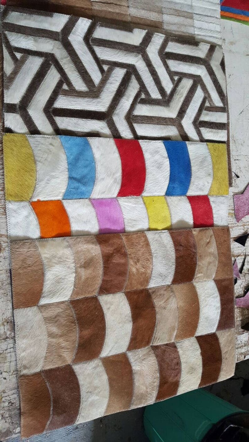 Cowhide Patchwork Rug. HEXAGON DESIGN Black Brown White Etsy