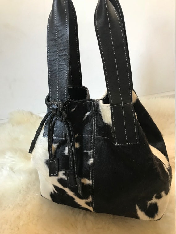 Cowhide Purse Unique Piece Cow Hide Handbag. Leather Bag Etsy