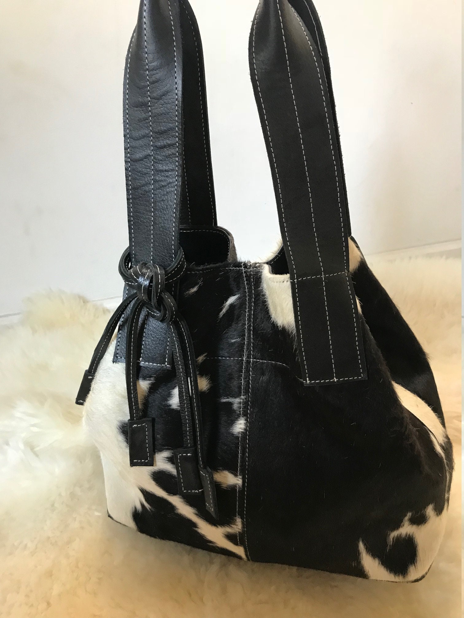 Cowhide Purse Unique Piece Cow Hide Handbag. Leather Bag Etsy