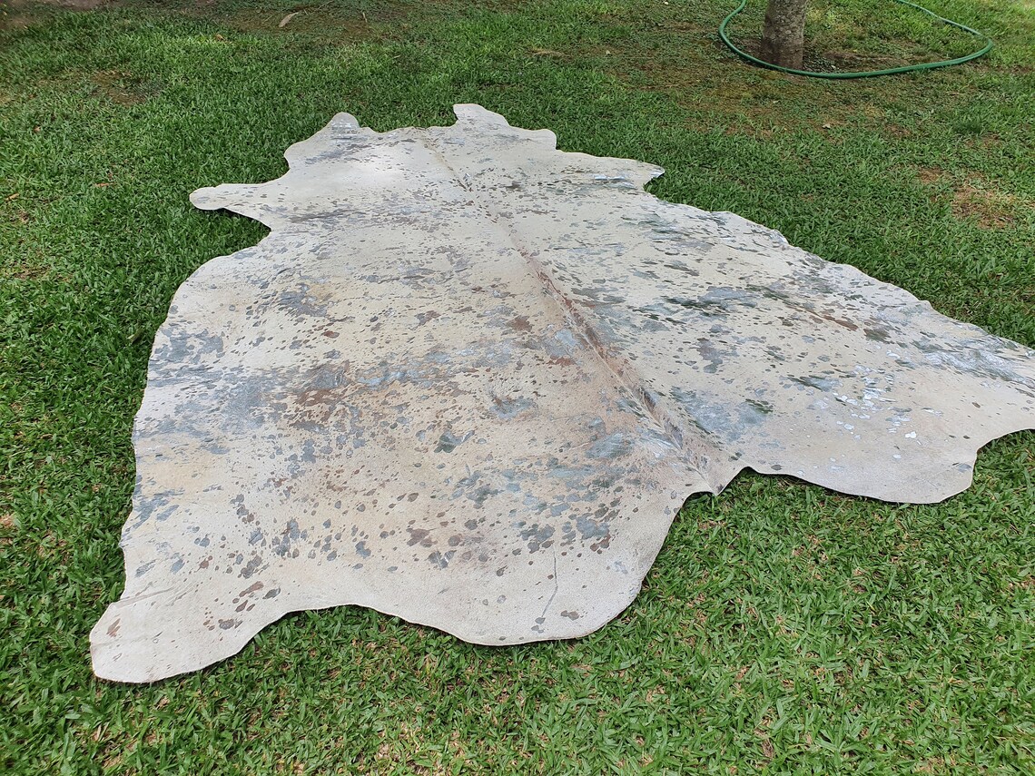 Cowhide Rug Metallic Leather Acid Wash White & Silver Cowhide Etsy
