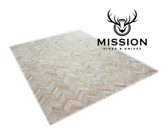Cowhide HERRINGBONE Rug Tapis Peau de Vache Kuhfell Teppich Chevron White 1.8 x 2.4 m (8x6ft)