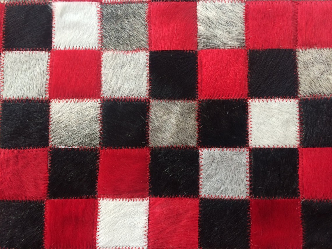 Cowhide Patchwork Rug. RED FADE Amazing Design. 4.6 Ft X 6 Etsy