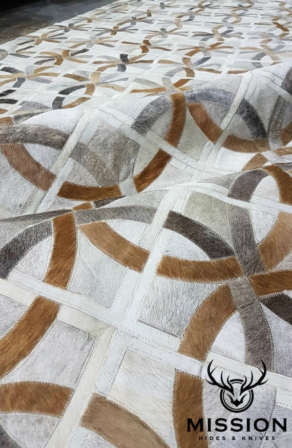Cowhide Patchwork Rug. AMAZING! Handmade Tapis Peau de Vache. Cow Hide Rug