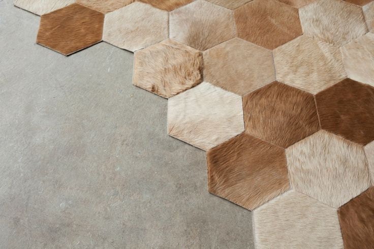 Cowhide Patchwork Rug HEXAGON CAMEL - Etsy