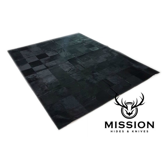 Black Cowhide Patchwork Rug  1.8 x 2.4 m Tapis Peau Vache Kufhell Teppich