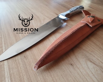 Argentine Gaucho Deer Horn Carving Knife. Stainless Steel Blade. Mission Argentina. 9.5" Blade