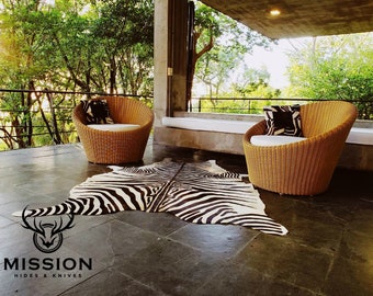 Cowhide Rug ZEBRA BLACK WHITE Unique!  Peau de Vache Imprimée Zebra Printed Cowhide