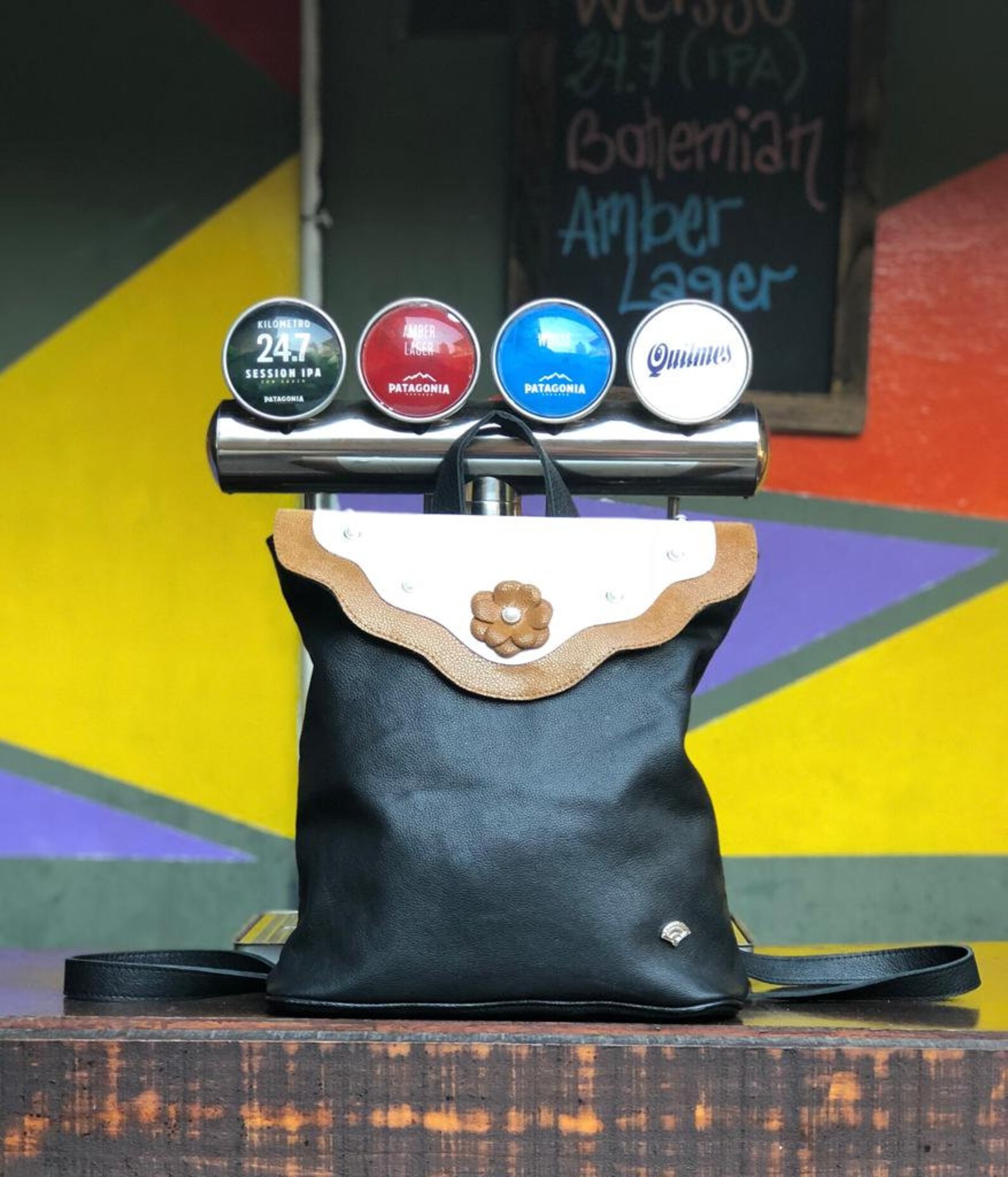 Single Strap Cowhide Unique Trapezoid Shaped Handbag