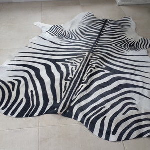 Cowhide Rug ZEBRA BLACK WHITE Unique Peau de Vache Imprimée Zebra Printed Cowhide image 5