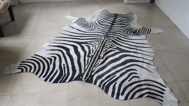 Cowhide Rug ZEBRA BLACK WHITE Unique Peau de Vache Imprimée Zebra Printed Cowhide image 5