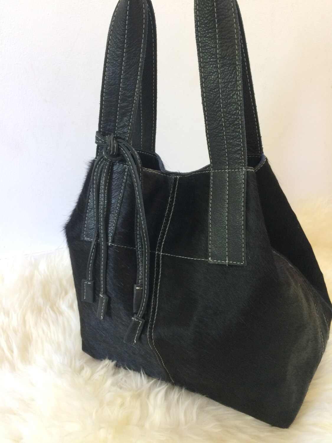 Black Cowhide Purse Unique Piece Cow Hide Handbag. Leather | Etsy
