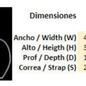 May include: Diagram showing the dimensions of a handbag. The measurements are in centimeters and inches. Width: 47 cm / 18.5 in, Height: 31 cm / 12.2 in, Depth: 16 cm / 6.3 in, Strap: 20 cm / 7.9 in.