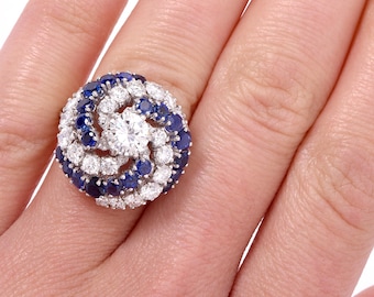 Vintage Sapphire 4.13cttw Diamond Cluster Gold Cocktail Ring