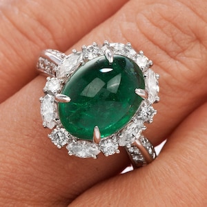 GIA Natural Emerald Diamond Platinum Oval Halo Cocktail Ring