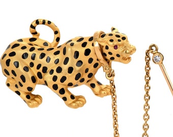 Carrera Y Carrera enamel Diamond Ruby 18K Panther Leopard Cheetah Pin Pendant