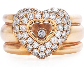 Chopard Happy Diamond 18K Gold Pave Heart Wide Cocktail Ring