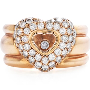 Chopard Happy Diamond 18K Gold Pave Heart Wide Cocktail Ring