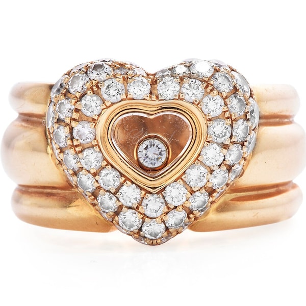 Chopard Happy Diamond 18K Gold Pave Heart Wide Cocktail Ring