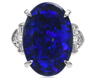 GIA 11.52ct Schwarzer Opal Diamant Platin Halo Cocktail Ring