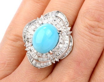 Estate Turquoise Diamond Platinum Ballerina Cocktail Ring