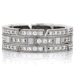 Estate Cartier Maillon Panthere Diamond 18K White Gold Ladies Band Ring Size 49