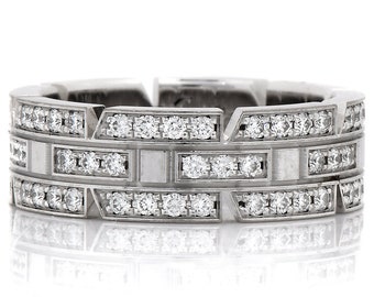 Estate Cartier Maillon Panthere Diamond 18K White Gold Ladies Band Ring Size 49
