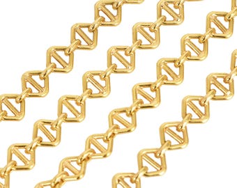 Vintage 1970s Chic 34" Long 18K Yellow White Gold Textured Link Chain Necklace