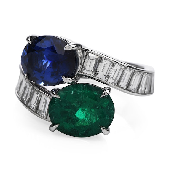 Estate Certified Colombian Emerald & Ceylon Sapph… - image 2