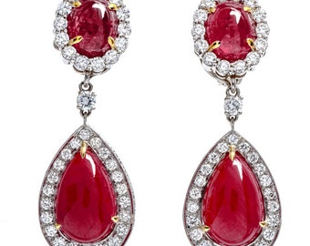 Estate Diamond Ruby Platinum Halo Dangle Drop Day Night Earrings