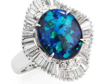 GIA 2.79ct Natürlicher Schwarzer Opal Diamant Platin Ballerina Cocktail Ring