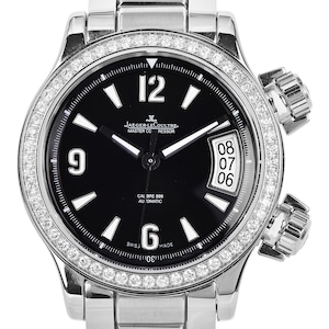 Jaeger-LeCoultre Master Compressor – 36mm Steel Automatic Watch with 56 Diamond Bezel, Black Dial, 100M WR