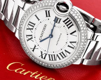 Estate Cartier Ballon Bleu Watch Ref 3004 – 36mm 18K White Gold with Diamond Bezel, Automatic, Box & Papers