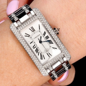 Cartier Tank Americaine Watch Ref 2940 – 18K White Gold Unisex Automatic with Factory Diamonds, 27x41mm