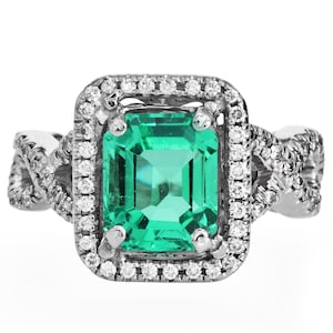 GIA Colombian No Oil Emerald 3.25cts Diamond 18K Gold Engagement Ring
