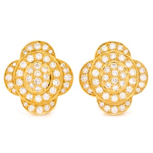 Estate 4.75cts Diamond 18K Gold Elegant Floral Clip On Earrings