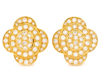 Estate 4.75cts Diamond 18K Gold Elegant Floral Clip On Earrings