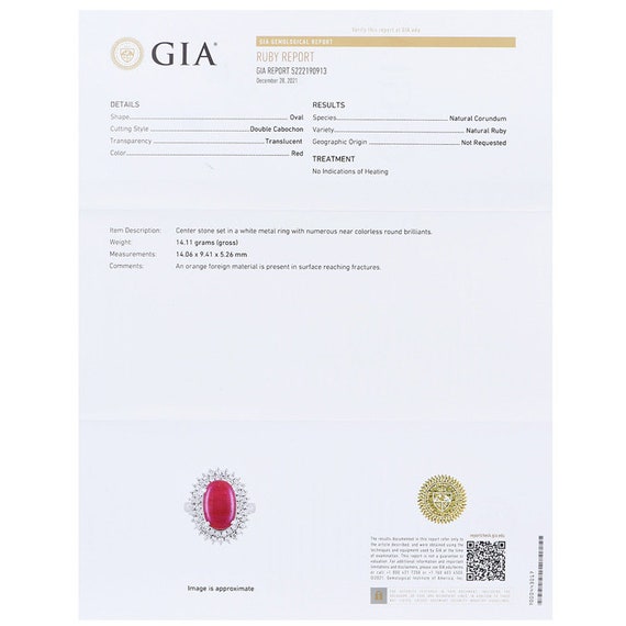 GIA No Heat Cabochon 7.57ct Ruby Diamond Platinum… - image 3