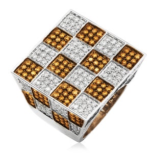 Adamas Milano Italian Brown Diamond 18K White Gold Pave Checkered Cocktail Ring