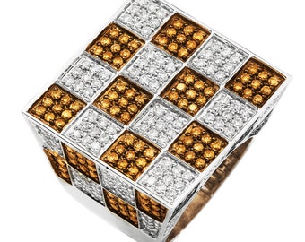 Adamas Milano Italian Brown Diamond 18K White Gold Pave Checkered Cocktail Ring