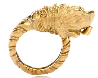 Antique Greek Designer Zolotas 22K Gold Lion Head Bypass Ring