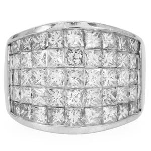 Estate 5.00ct Princess Diamond 18K Gold Mystery set Wide Cocktail Ring