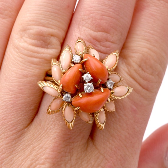 Vintage Multi-Color Coral Diamond Gold Cocktail C… - image 4