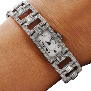 Antique 1920&#39;s Deco Diamond Platinum Ladies Mesh Watch