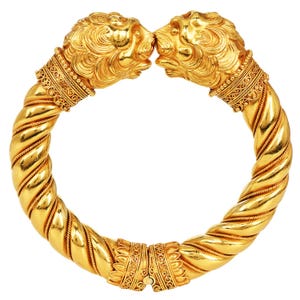 Vintage Lion’s Head 22K Yellow Gold Cuff Bangle Bracelet