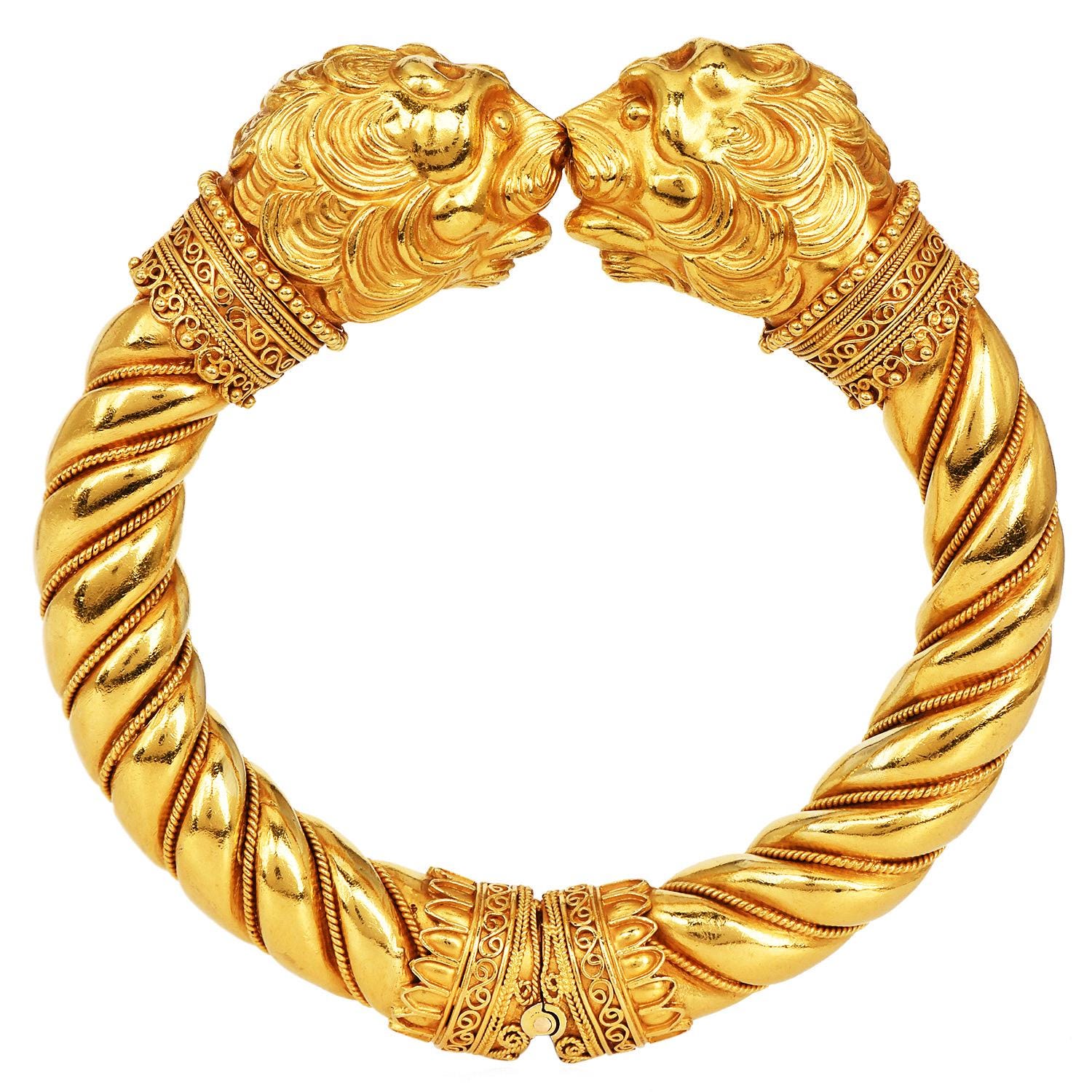Vintage Lion's Head 22K Yellow Gold Cuff Bangle Bracelet - Etsy