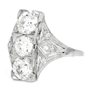 GIA アンティーク オールド ヨーロピアン スリー ダイヤモンド プラチナ スリー ストーン フィリグリー リング