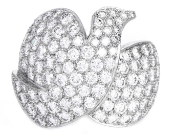 Cartier "Dove of Peace" Diamond 18K White Gold Pave Wide Cocktail Ring